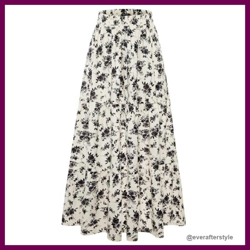 Boho Maxi Skirt Flowy Pleated Tiered High Waist Elastic A-Line Summer - Picture 2 of 8